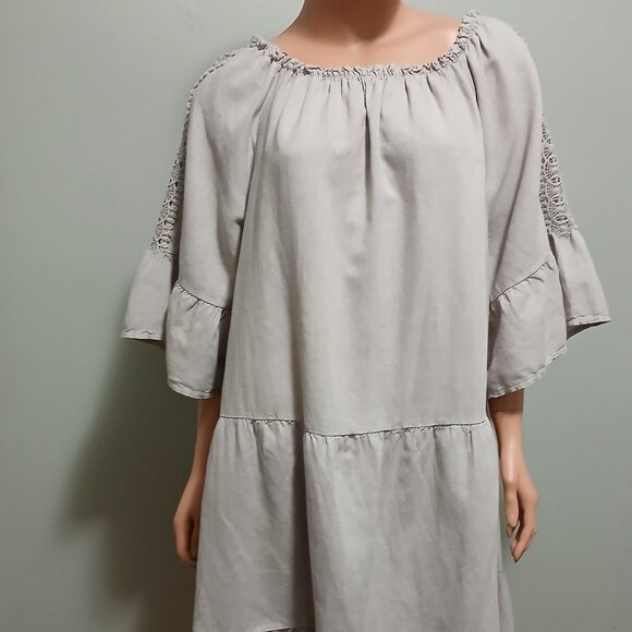Terzo Millennio Linen Tiered Dress Extra Large Size 0X Made in Italy Lace Accent - Picture 1 of 14